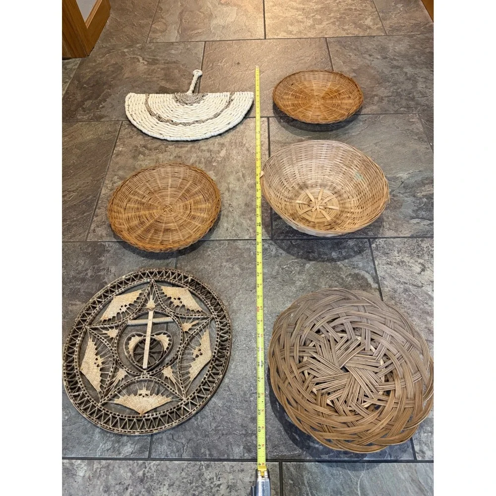 Vintage Boho Woven Basket Wall Decor Set of 6 Natural Rattan Seagrass Wicker